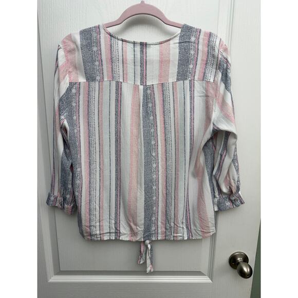 Woman’s ava & grace Striped Tie Front Blouse Roll Tab Sleeves XL - Picture 2 of 6